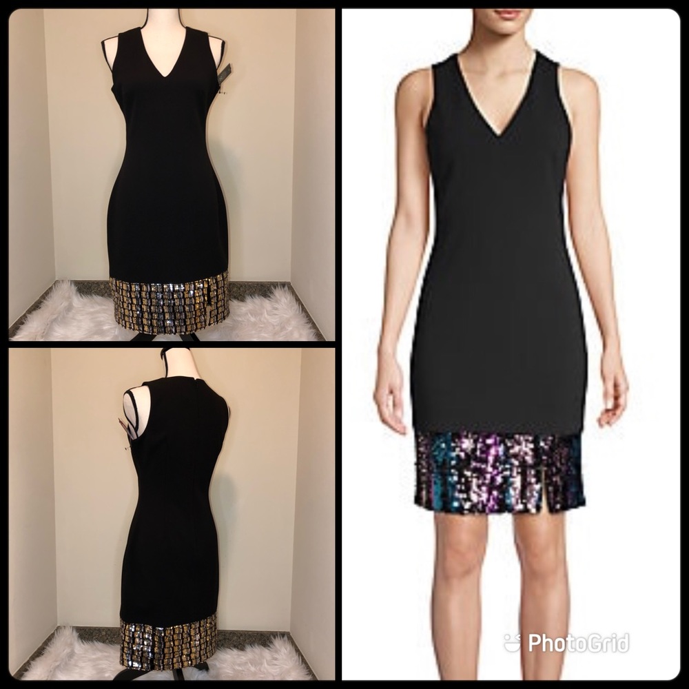 Vince Camuto Black Dress Sequin Split Hem Sz4 NWT